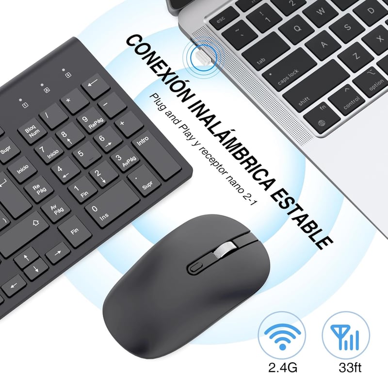 Cimetech vezeték nélküli spanyol billentyűzet és egér szett, ultravékony, csendes, PC-hez