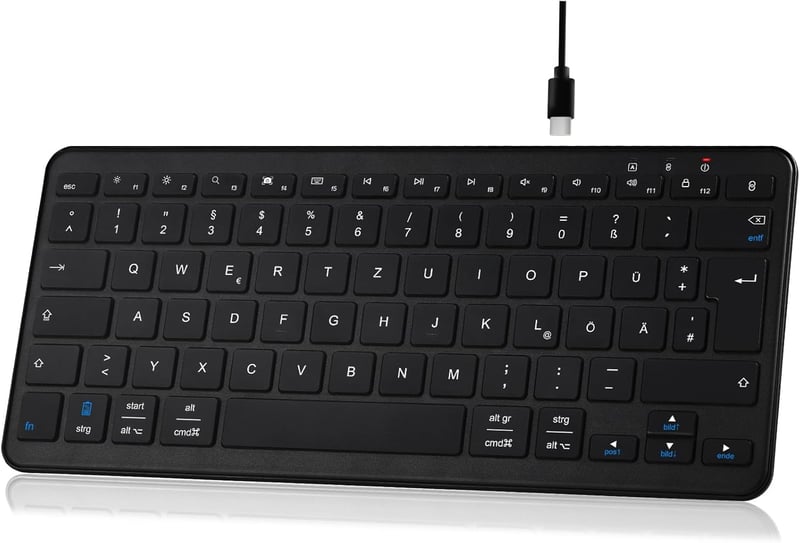 Qulose Vezeték Nélküli Bluetooth Billentyűzet - Újratölthető Mini Klaviatúra USB-C, Ultravékony Ergonomikus Dizájn, QWERTZ, Android/iOS/Wind