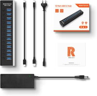 RSHTECH 13 portos USB 3.2 hub aktív tápegységgel, 10Gbps adatátvitel, alumínium 7