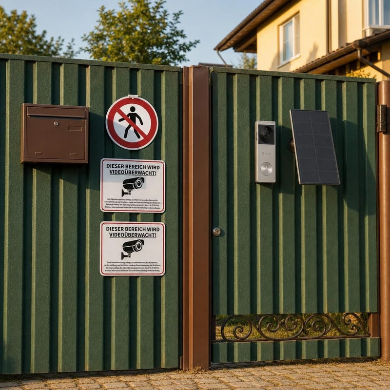 Bezpečnostný balík: výstražná tabuľa + 2× GDPR tabuľa + solárny videovrátnik