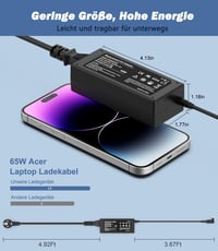 Shefor 65W Laptop Töltő Acer Aspire 5, Swift 1 3 5, Chromebook Sorozathoz - 19V 3.42A Univerzális Adapter 3.0x1.1mm Csatlakozóval - Fekete 7