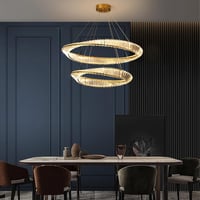 minifair Modern LED Csillár K9 Kristállyal, Kör Alakú Dimmelhető Függőlámpa 40+60 cm, Arany Fém, 7000 Lumen, Nappali, Étkező, Konyha, Hálósz 4