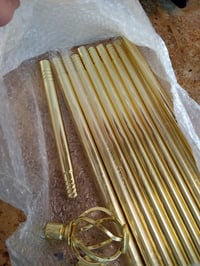 GSBLUNIE Arany Függönyrúd 365 cm Csavart Kalitkás Végekkel, 16 mm Fém — fali tartók és szerelési kellékek nélkül (állapot: lásd a 2. képet) 3