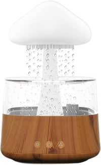 Umelee Felhő Alakú Párásító 450ml - 3 Eső/Köd Üzemmód, 7 Színű Éjjeli Fény, Időzítő, USB-C - Otthoni, Irodai, Autós Légnedvesítő (Fa Mintáza 1