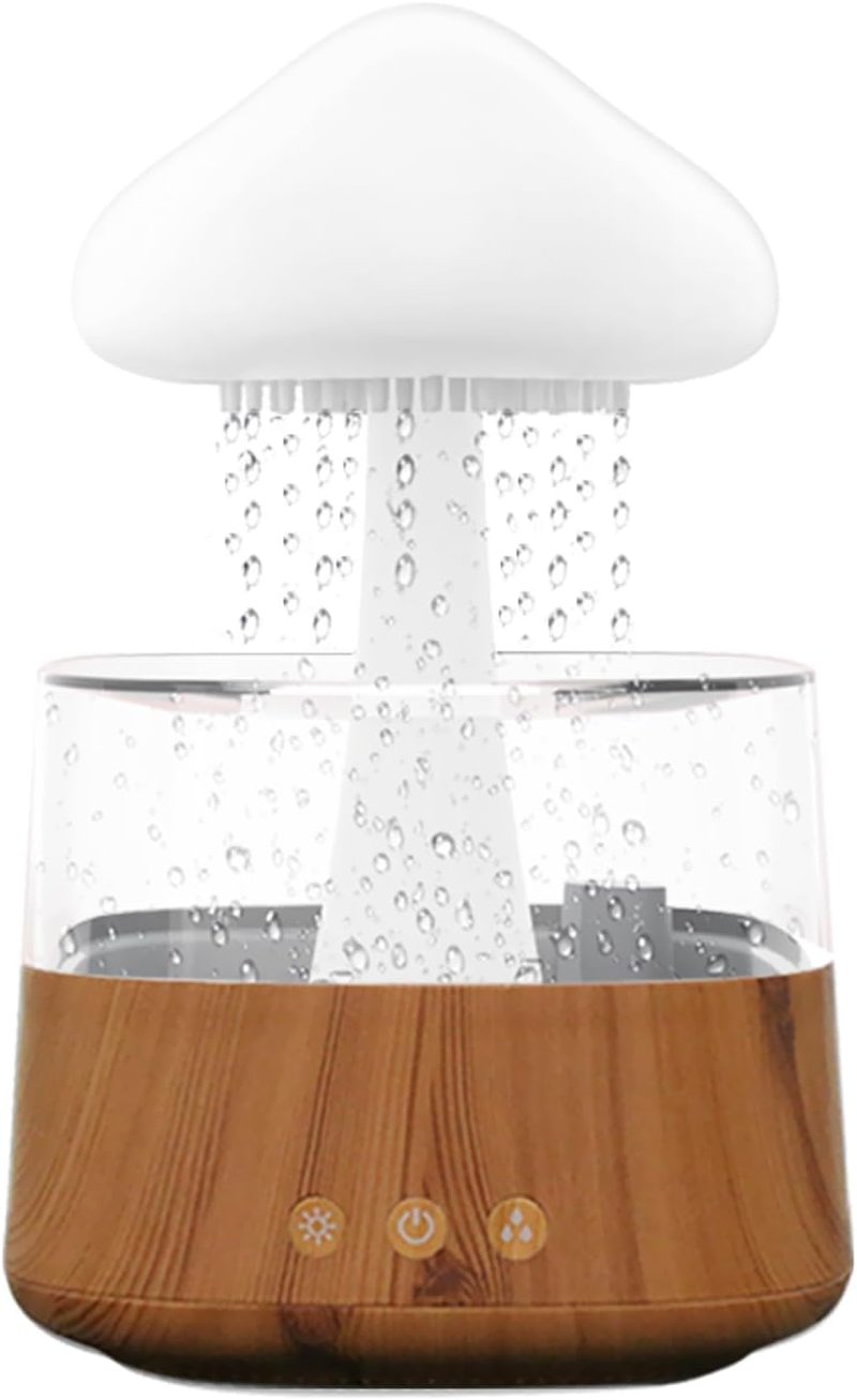 Umelee Felhő Alakú Párásító 450ml - 3 Eső/Köd Üzemmód, 7 Színű Éjjeli Fény, Időzítő, USB-C - Otthoni, Irodai, Autós Légnedvesítő (Fa Mintáza