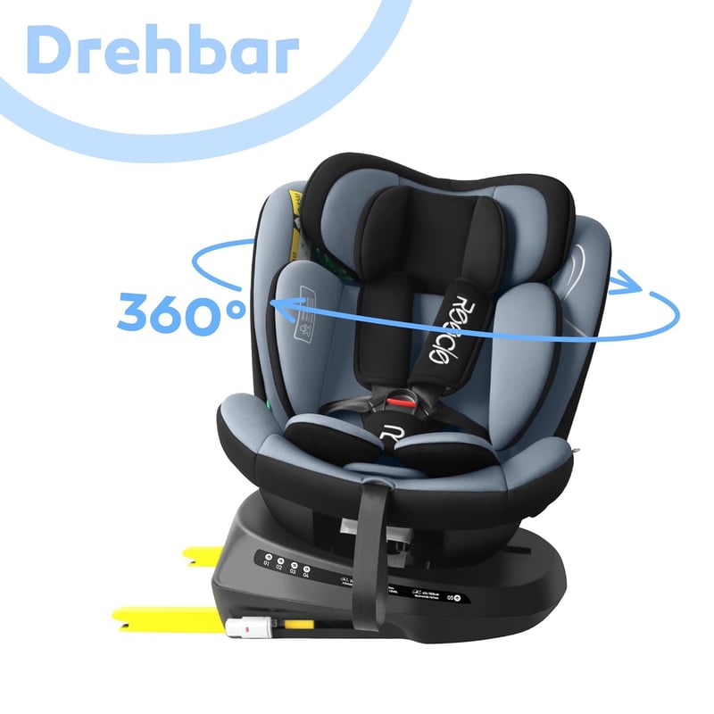 Reecle 360° Forgatható i-Size Gyerekülés ISOFIX Rögzítéssel 40-150 cm (0-36 kg), Születéstől 12 Éves Korig, ECE R129 Tanúsítvánnyal
