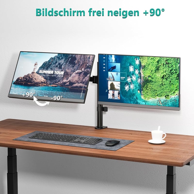WALI Kettős Monitortartó Állvány - Állítható, 27"-ig, 10kg Teherbírás, 360° Forgatható, Dönthető, Asztali Rögzítés, Fekete (WL-M002)