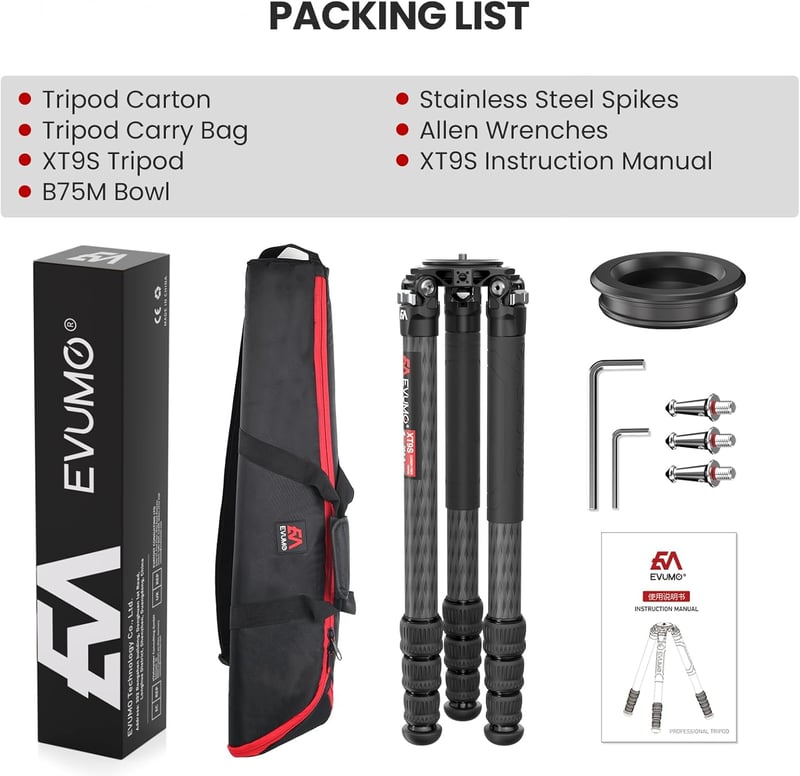 EVUMO Carbon Tripod 165 cm, 40 kg terhelhetőség, fotó és videó állvány