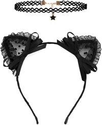Csipkés Macskafül Hajpánt Masnival és Chokerrel - Lányoknak, Nőknek, Halloween Jelmezhez 3