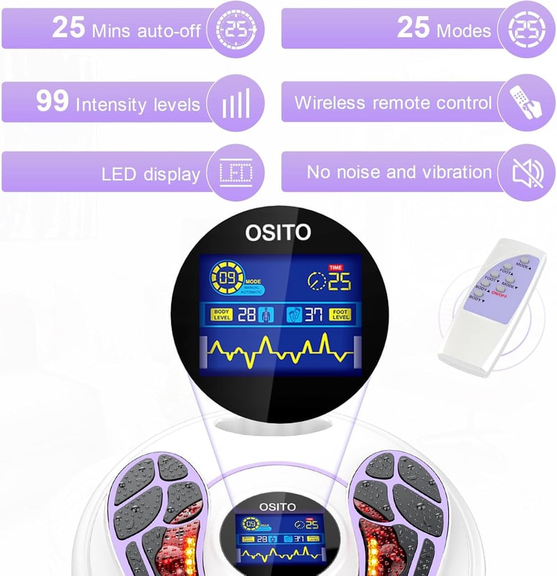 Creliver 300H Vérkeringés Stimulátor - EMS és TENS Lábmasszírozó Neuropátia és Fájdalomcsillapítás, Izomterápia, LCD Kijelző, 25 Mód, Távvez