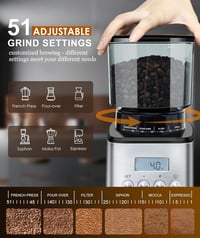 Homtone Elektromos Kávédaráló 51 Őrlési Fokozattal - Portafilterhez és Tárolóhoz, Rozsdamentes Acél, Csepegtetős/Pour Over/Cold Brew/French  11