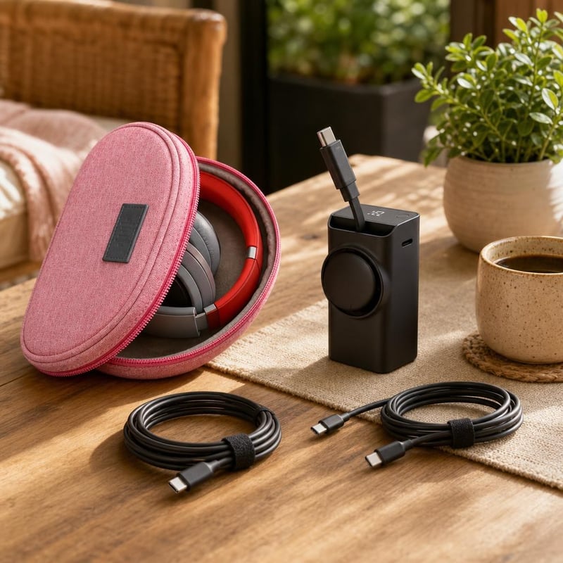 Hudobný nabíjací set: puzdro na slúchadlá + 10 000 mAh powerbanka + 2x USB-C kábel