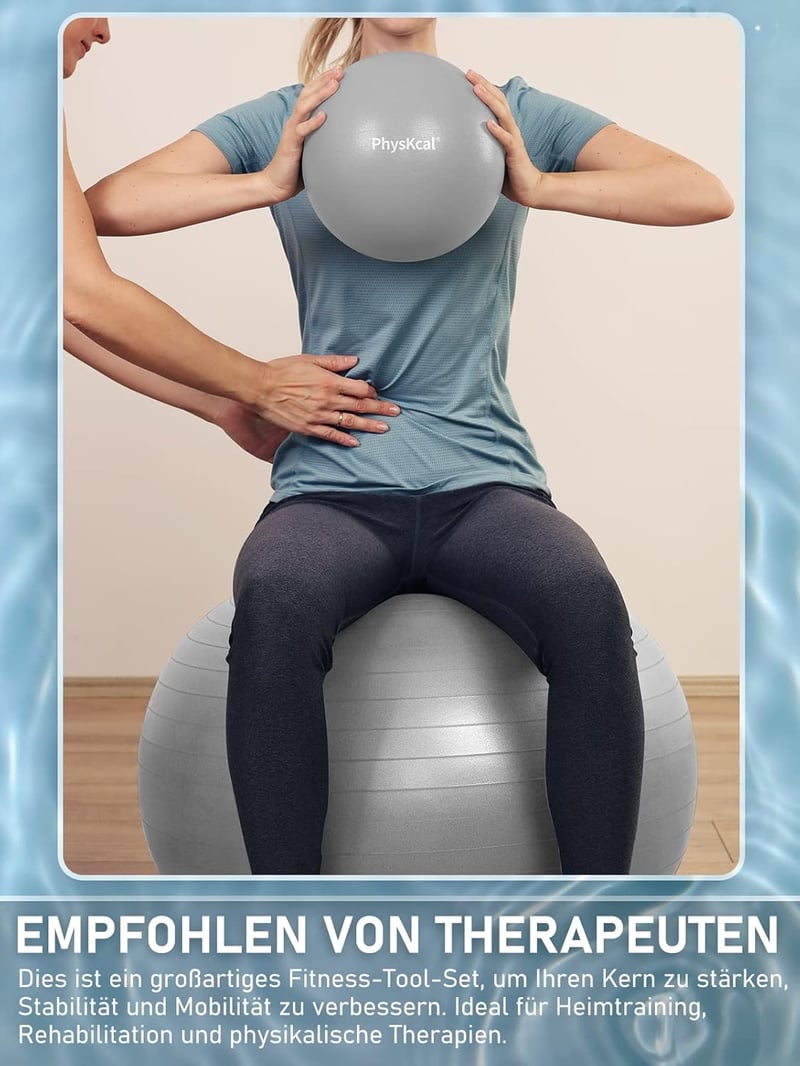 PhysKcal Fenyőzöld Fitness Labda Szett - 55 cm Tornalabda és 23 cm Pilates Labda, Csúszásgátló Ülőlabda Otthoni Edzéshez, Irodába és Jógához