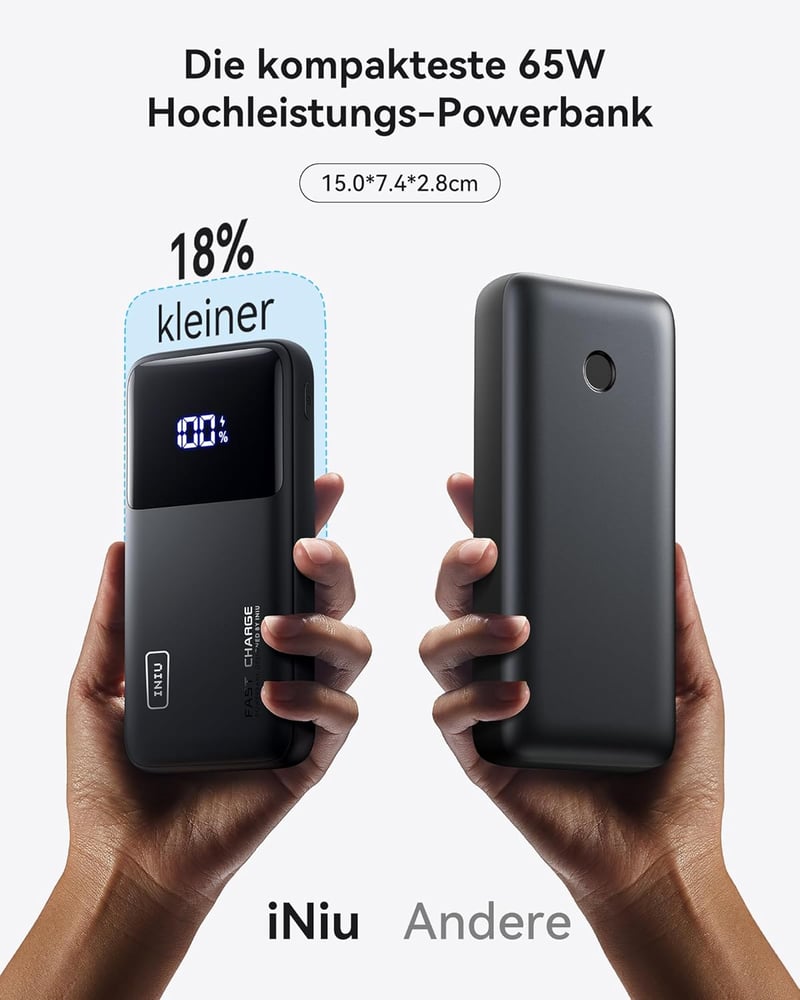 INIU 65W PD3.0 20000mAh Laptop Power Bank USB-C MacBook iPhone Samsung
