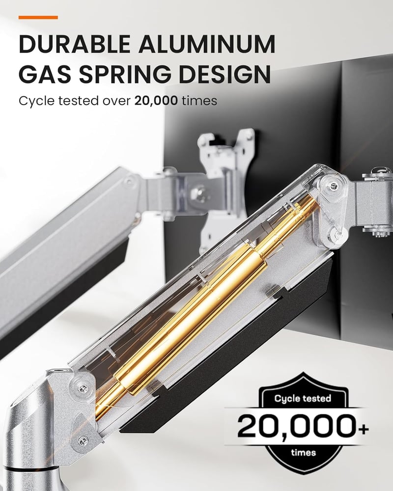 ErGear Dupla Monitortartó 13-32" Képernyőkhöz, Gázrugós Technológia, Teljes Mozgástartomány, ±45° Döntés, 180° Forgatás, VESA 75/100, 8kg Te