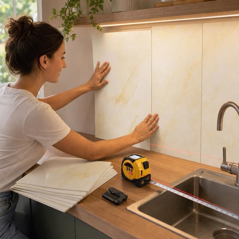 Balík na renováciu mramorovej kuchyne: 10x nálepka na obklad + laserový meter