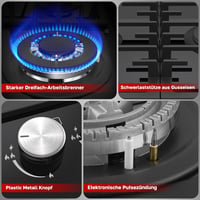 ThermoMate GHBG604 Beépíthető Gáz Főzőlap 4 Égővel - 60 cm Fekete Üveg Felület, Automatikus Hővédelemmel, 8000W, Földgáz/PB Gáz Kompatibilis 5