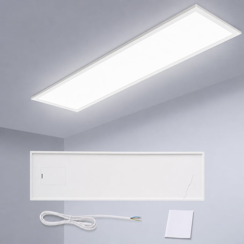 zemty LED panel stropna svjetiljka 80x25 cm bijela, 40W s prigušivanjem — napuknuta stražnja ploča, nedostaju dodaci (stanje: vidi 2. sliku)