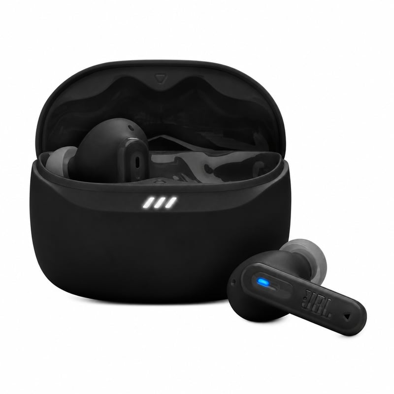 Căști wireless Bluetooth JBL Tune Beam 2 cu anularea zgomotului, IP54, 48 h - negru — fără cablu de încărcare (stare: vezi imaginea 2)