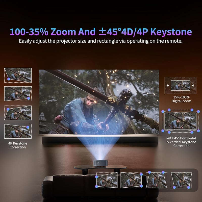 Sainellor 4K Android 12.0 Mini Projektor - 500ANSI, 1080P, WiFi 6, Bluetooth 5.0, 4GB RAM, 32GB ROM, Elektromos Fókusz, 4D Keystone