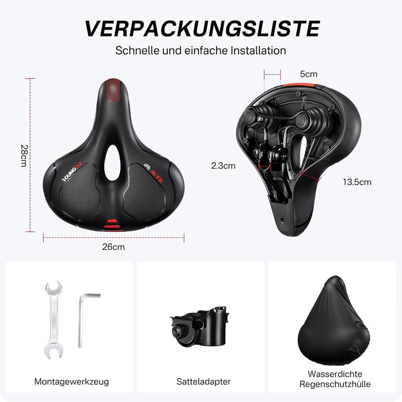 YOUNGDO Univerzális Kerékpár Nyereg - Extra Széles Gél Ülés, Memóriahabos, Ergonomikus, Légáteresztő, Ütéselnyelő, Vízálló Borítással, Piros