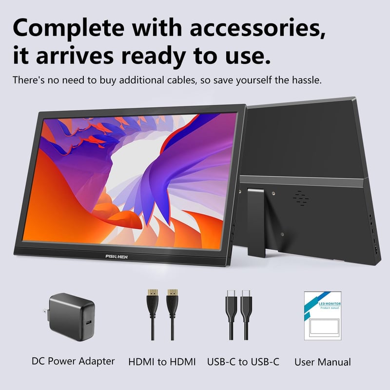 Pisichen 17,3" Hordozható Monitor 1600x900 HD Felbontással - USB-C HDMI Csatlakozás PC, Laptop, Switch, Xbox Kompatibilis Külső Kijelző Beép