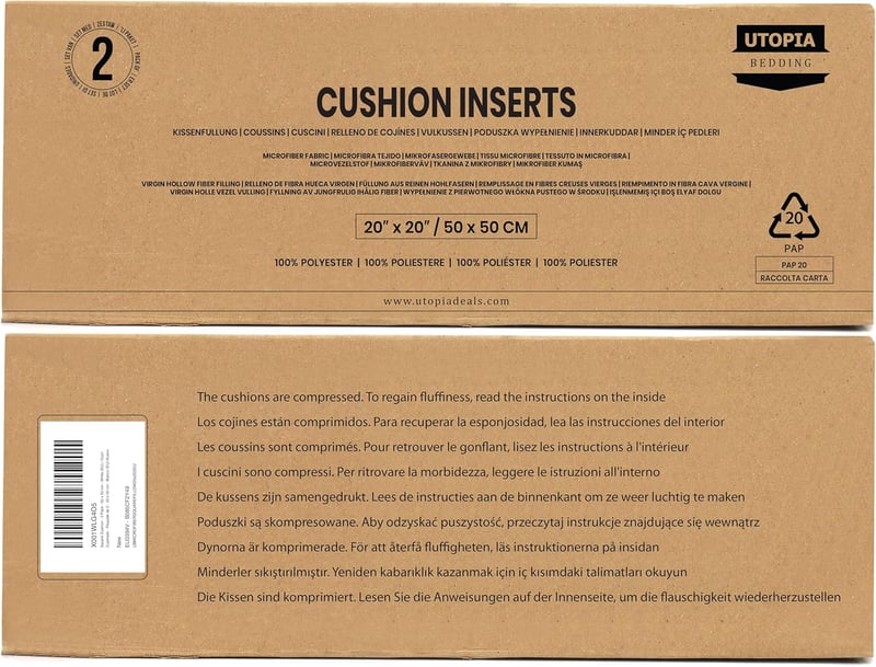 Utopia Bedding 2 db-os fehér párna belső, 50x50 cm-es töltelék díszpárnához