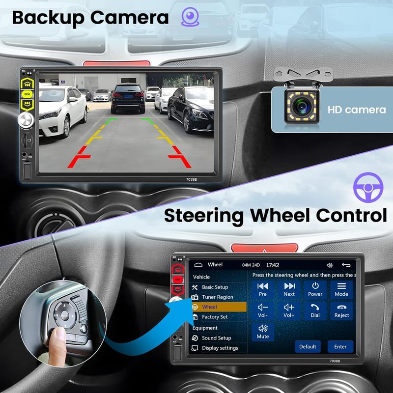 Hikity 1 DIN Autórádió 7" Érintőképernyővel - Vezetékes CarPlay, Android Auto, Bluetooth Kihangosító, Tolatókamera, FM Rádió