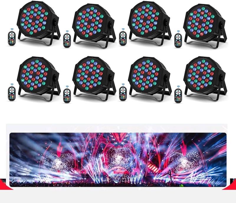 DELIBANG DMX512 RGB LED Par Lámpa Szett - 36 LED-es Diszkó Fény Távirányítóval - Színpadi Világítás Bulikhoz, Koncertekhez, Esküvőkre - 8 db