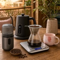 Kávový rituál set: mlynček + dripper + 5kg váha + kanvica s reguláciou + 300ml šálka 1
