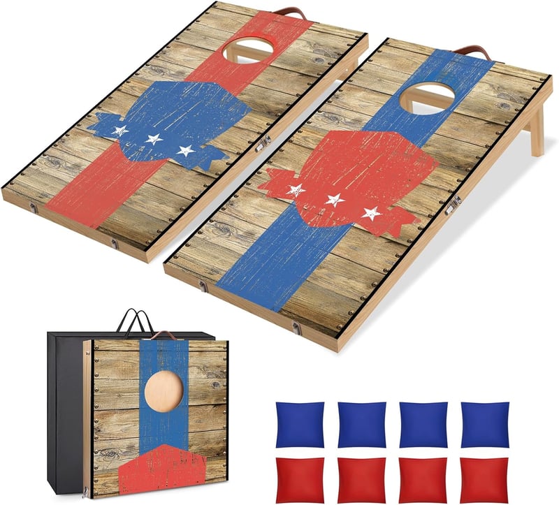 NZQXJXZ Prémium Cornhole Játék Szett - 90x60cm Tömörfa, 8 Zsákkal, Hordtáskával