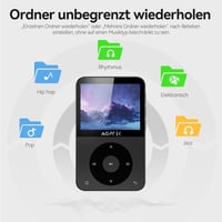 AGPTEK 64GB MP3 Lejátszó Bluetooth 5.3 - 2,3" Színes Kijelzővel, Fejhallgatóval, 128GB Bővíthető, FM Rádió, Lépésszámláló, 750mAh, Fekete 4