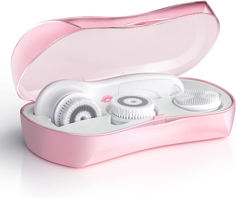 TOUCHBeauty rózsaszín elektromos arctisztító kefe szett, 3 fejjel, utazótokkal