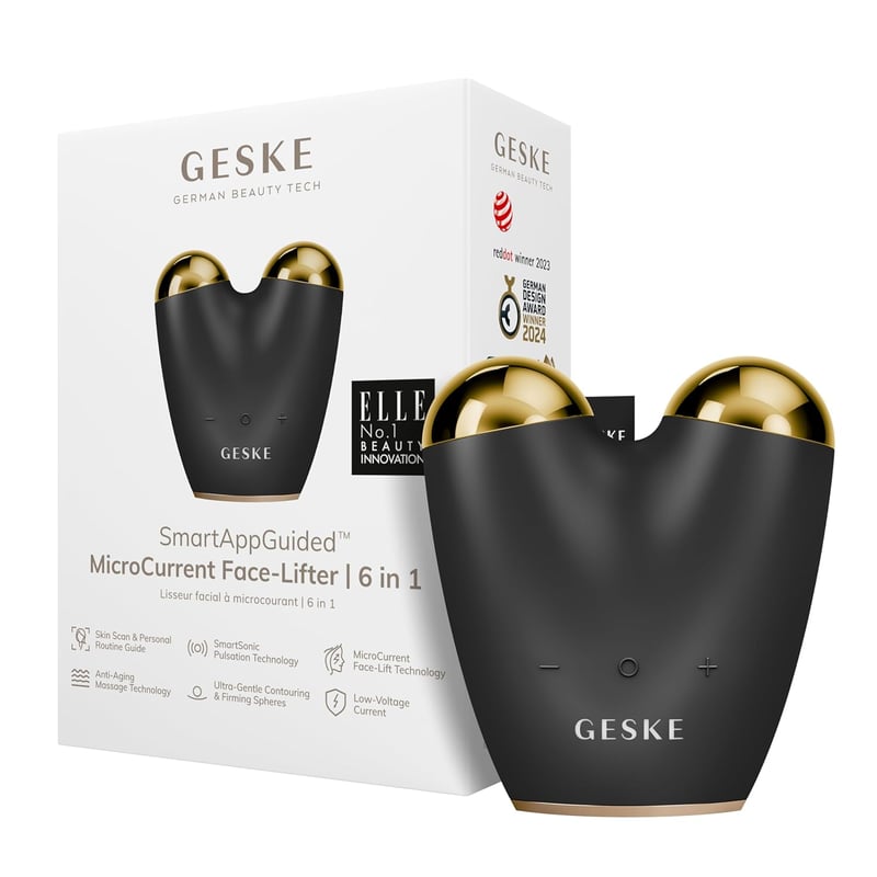 GESKE SmartAppGuided 6 az 1-ben Mikroáramú Arcfeszesítő Készülék - Ránctalanító, Állformáló, Tokaemelő Eszköz Applikációval