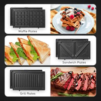 Aigostar 3 az 1-ben szendvicssütő: grill, gofrisütő, melegszendvics-készítő 750W 6