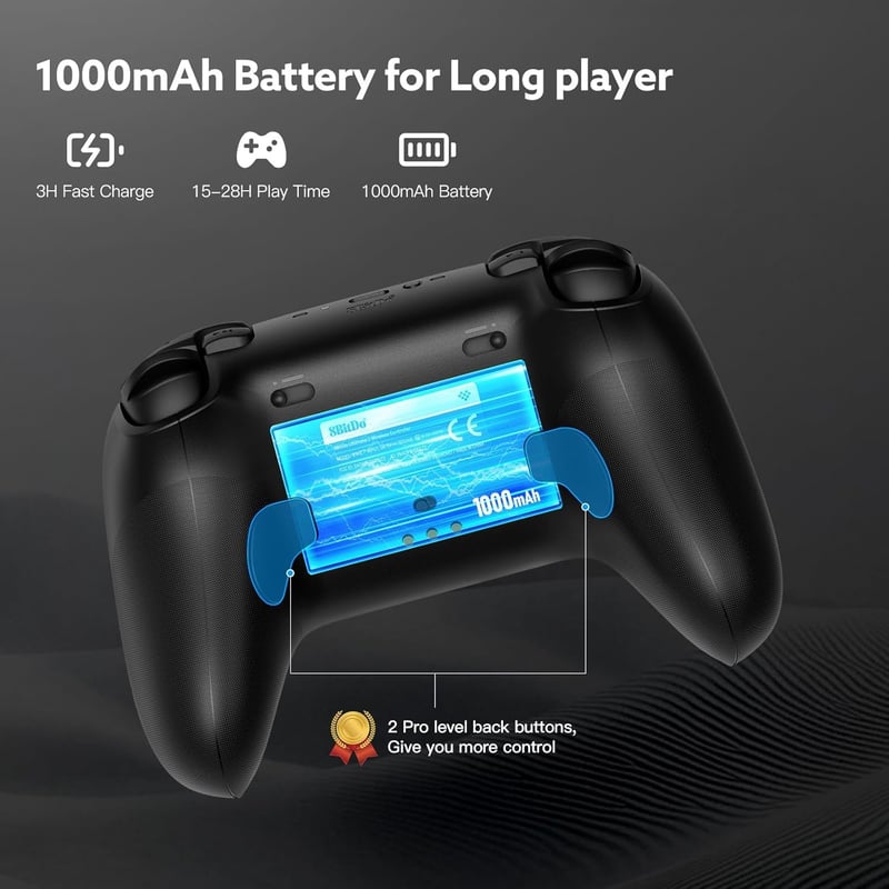 8Bitdo Ultimate 2 Vezeték Nélküli Kontroller PC és Android Eszközökhöz - MTR Joystick, RGB Fények, Állítható Ravaszok, Töltőállomás, Fekete