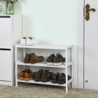SONGMICS Bambusz Cipőtartó 3 Polcos Fehér 70x55cm Előszoba Hálószoba Nappali - 70 x 55 x 26 cm, White 2