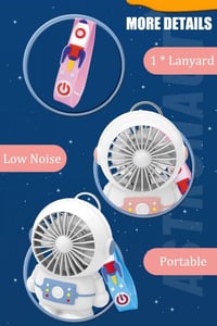 Rózsaszín Űrhajós USB Mini Ventilátor - Hordozható Szempillaszárító 3