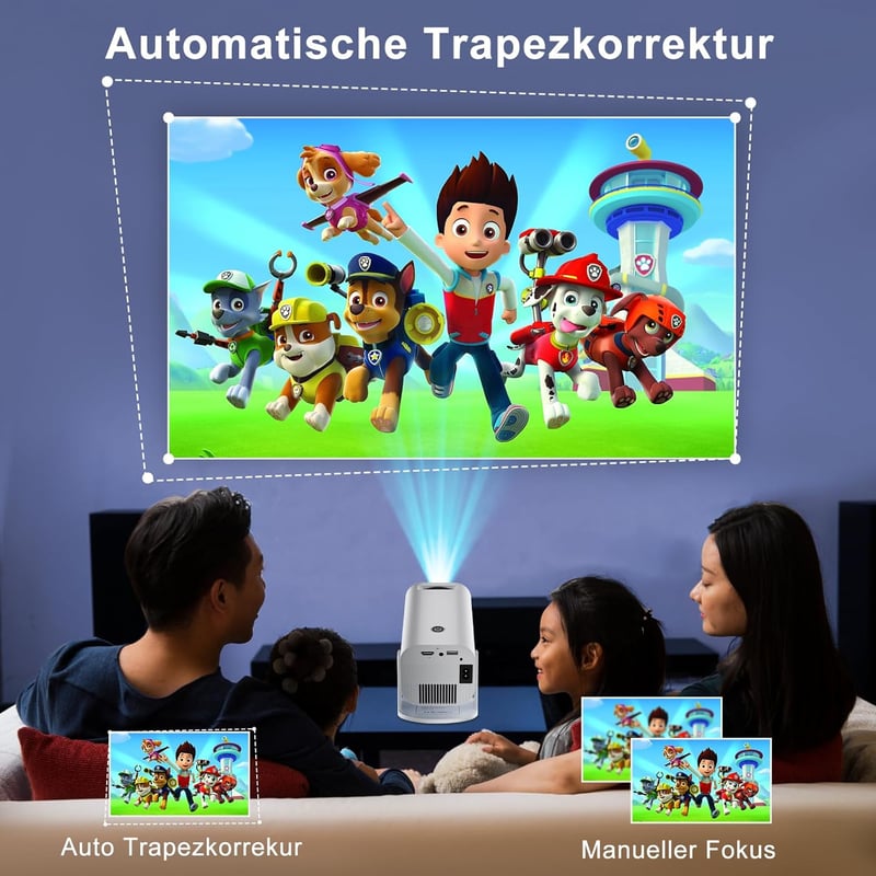 Eroshoo Mini Projektor 1080P Natív Felbontással - 4K Támogatás, 210° Forgatható, Android 11, WiFi 6, Bluetooth 5.2, Hordozható Házimozi Proj