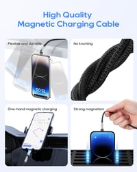 KUULAA 6 az 1-ben mágneses töltőkábel, 360°-os, USB-C/A, 2m, gyorstöltés 7