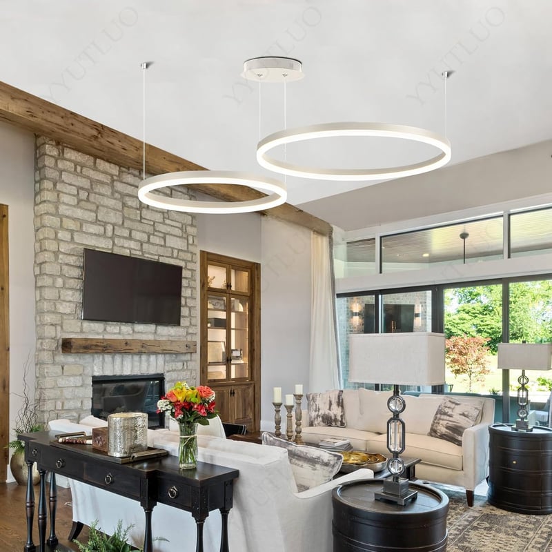 YYUTLUO Modern LED Csillár - 2 Fehér-Arany Gyűrű (40+60cm, 40W) - Távirányítós Fényerőszabályzós Függőlámpa Nappaliba - Minimalista Mennyeze