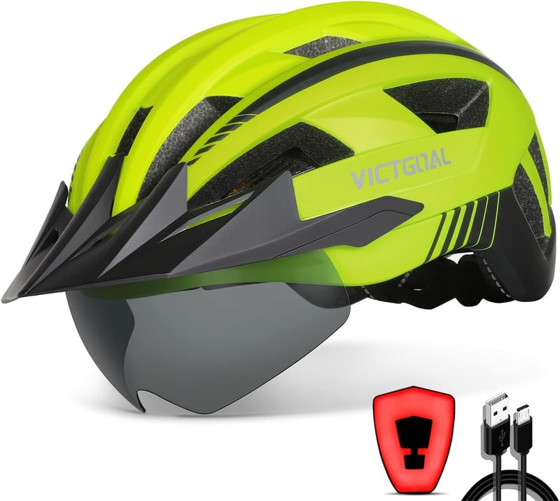 Shinmax LED-es USB-s kerékpársisak levehető szemüveggel, 57-62 cm