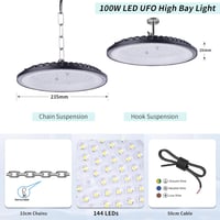Fosingut 100W UFO LED Csarnokvilágítás - 144 LED, 10000lm, 6500K Hideg Fehér, IP65 Vízálló Ipari Lámpa Műhelyekbe, Gyárakba, Garázsokba 5