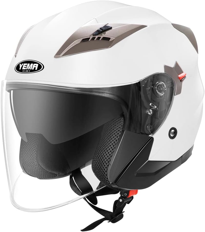 YEMA YM-627 Motoros Sisak Matt Fekete ECE Homológ Dupla Napellenzővel Roller Chopper Bukósisak Férfi Női Felnőtt - XL, White