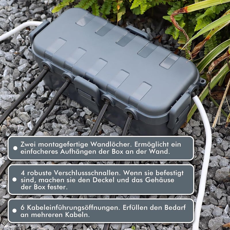 RESTMO Közepes Vízálló Kábeldoboz Kültéri Használatra - IP54 Védelemmel Hosszabbítókhoz, Elosztókhoz - 29x13,2x10 cm Szürke