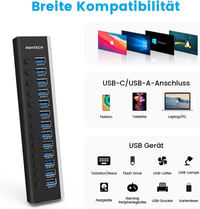 RSHTECH 13 portos USB 3.2 hub aktív tápegységgel, 10Gbps adatátvitel, alumínium 4