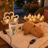 Poklon paket za suprugu: šalica + USB grijana dekica + 12 LED svjećica + 3 ukrasna srca 1