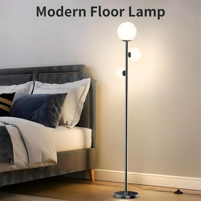 CRLL Modern Állólámpa Nappali Szobába - 18W, 3 Színhőmérséklet, 3 G9 Izzó, Lábkapcsoló, Szembarát Fehér Ernyő, Fekete Kivitel, Hálószobába, 