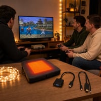 Játékest átalakító: HDMI–VGA átalakító + DisplayPort–HDMI kábel + USB LED-szalag + fűthető ülőpárna 1
