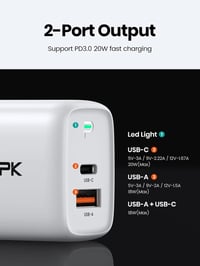 TOPK 20W PD 3.0 USB-C gyorstöltő 2 portos, fehér - Okostelefonokhoz és tabletekhez 3